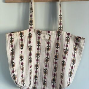 Sezane - Chic Floral Stripe Tote Bag